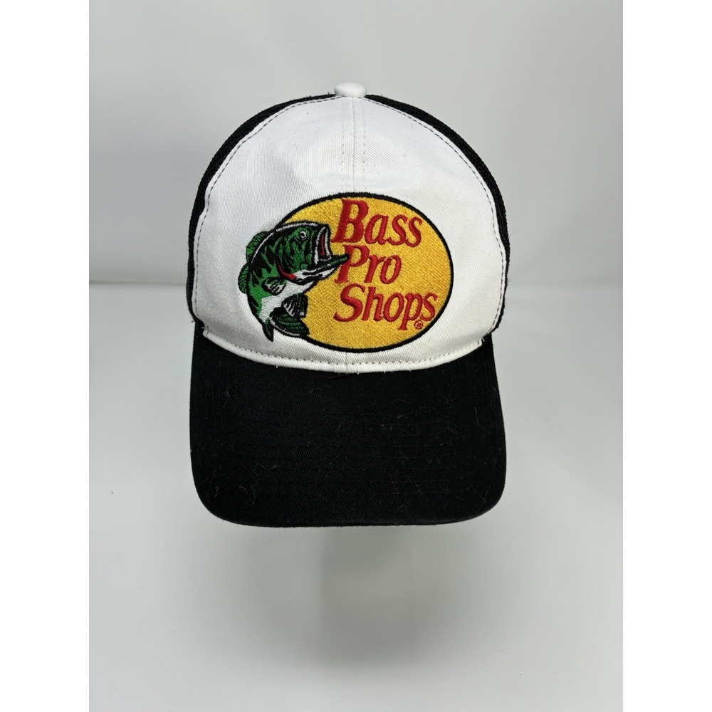 Bass Pro Shops Trucker Hat Mesh Back Snapback Fishing Cap Black White Logo